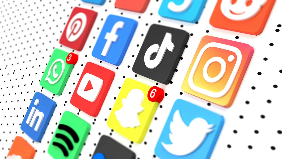 social media marketing icons Facebook Instagram TikTok LinkedIn YouTube digital marketing strategy concept